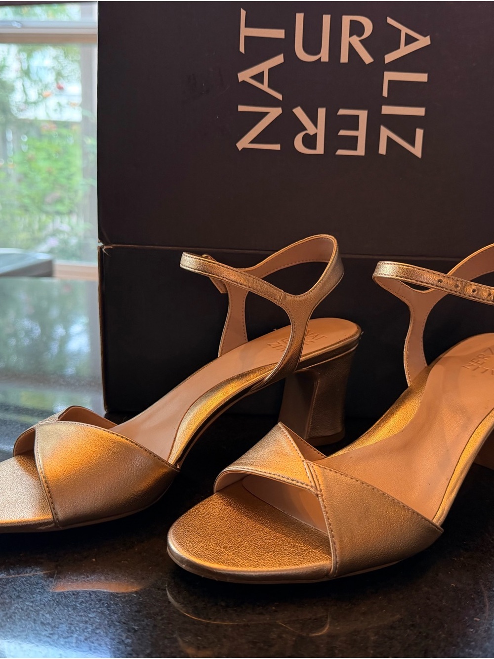 Naturalizer Nyla Metallic Gold (Light champagne) Mid-Block Heel Sandals
